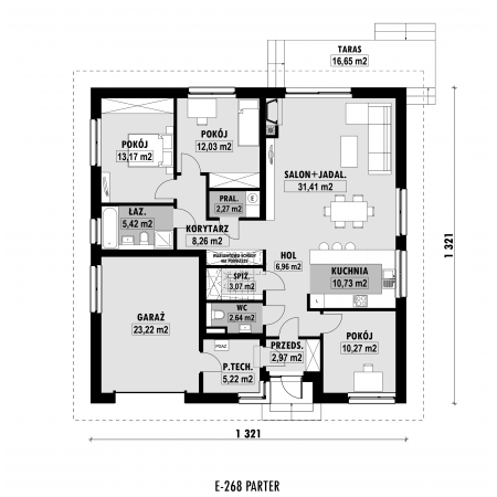 Kompaktowy dom z czterospadowym dachem - rzut